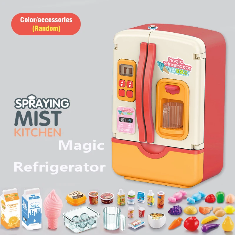 (rojo) Juguete De Refrigerador Con Pulverizador Luminoso, Mueble De Cocina Para Niños
