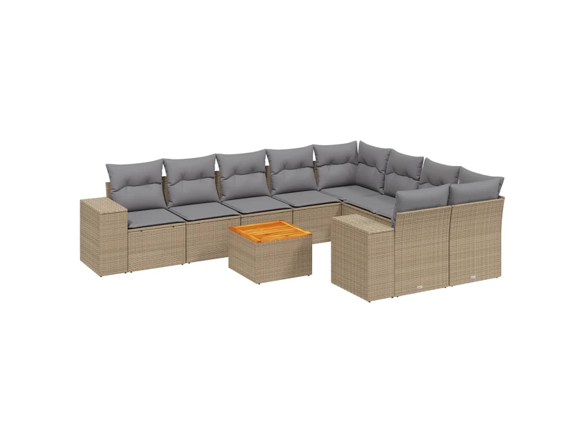 Conjunto de 10 sofás de jardín con cojines de mimbre, beige, EXCLUSIVO DE LA CASA
