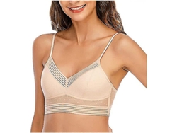 Sujetador Invisible Sin Aro Con Escote Profundo Y Espalda Baja De Encaje Levantador Inalámbrico S Beige