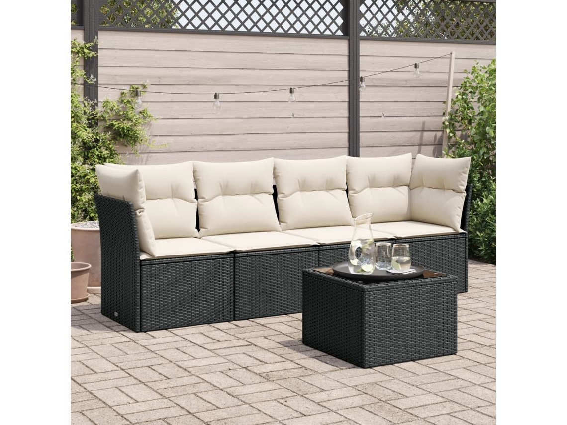 Conjunto de 5 sofás de jardín con cojines de mimbre sintético negro, Dkd Home Decor