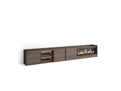 Mueble para TV, 315x35x50cm, para televisores de hasta 80'', chimenea eléctrica XXL, LED, roble oscuro y negro.