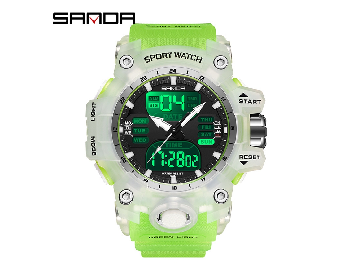 Reloj Digital De Moda (verde Transparente para Hombre) Con Acabado Luminoso, Resistente Al Agua, A Los Golpes Y Con Alarma.