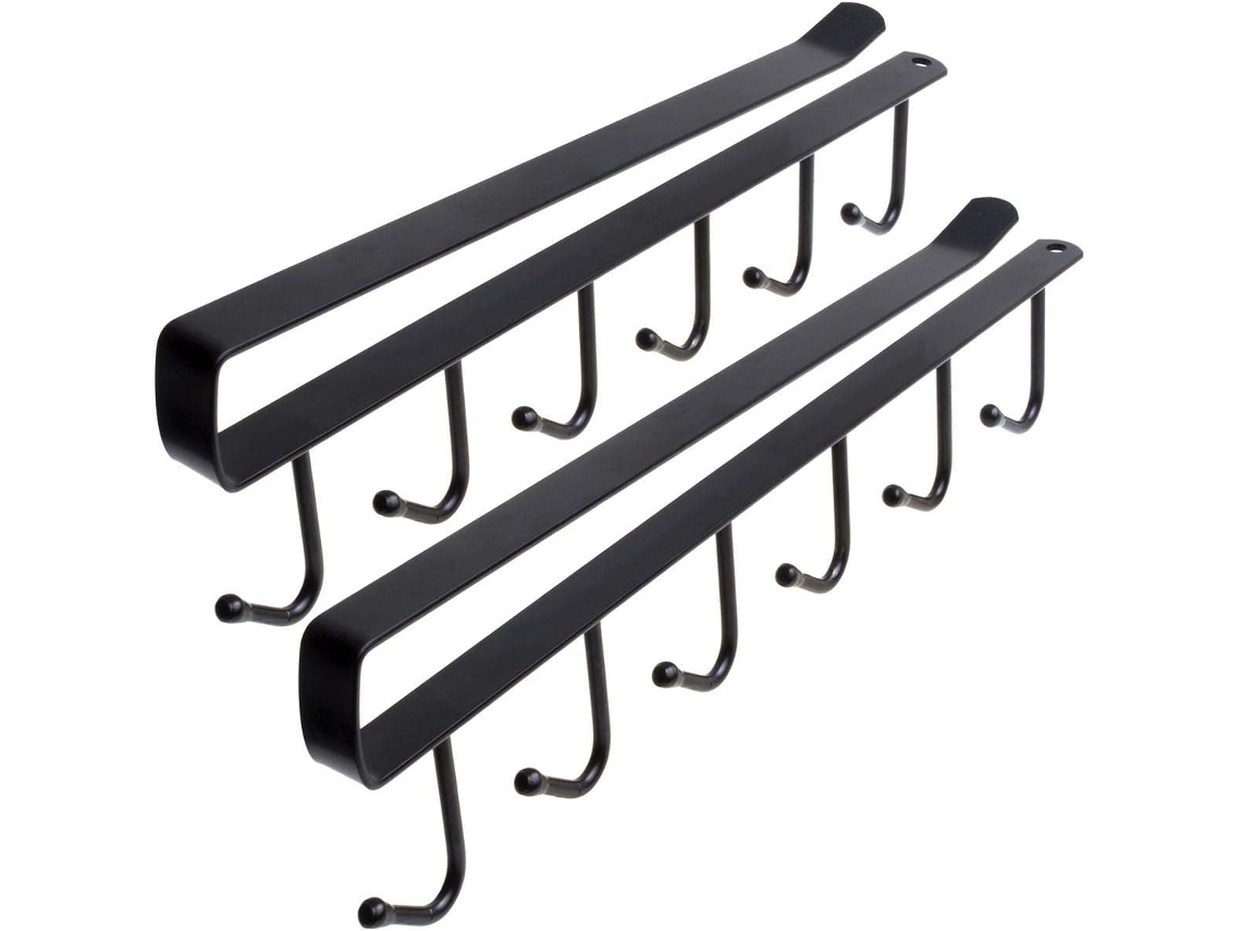 Portavasos resistente para debajo del gabinete, autoadhesivo de fácil instalación, con capacidad para varios artículos, diseño compacto, color negro (paquete de 2)
