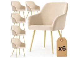 Juego De 6 Sillas En Terciopelo Liso Estelle Beige Patas Doradas