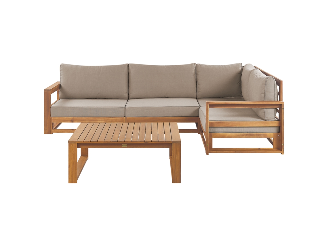 Conjunto de jardín esquinero 4 plazas modular de madera de acacia certificada clara izquierdo BELIANI Timor II