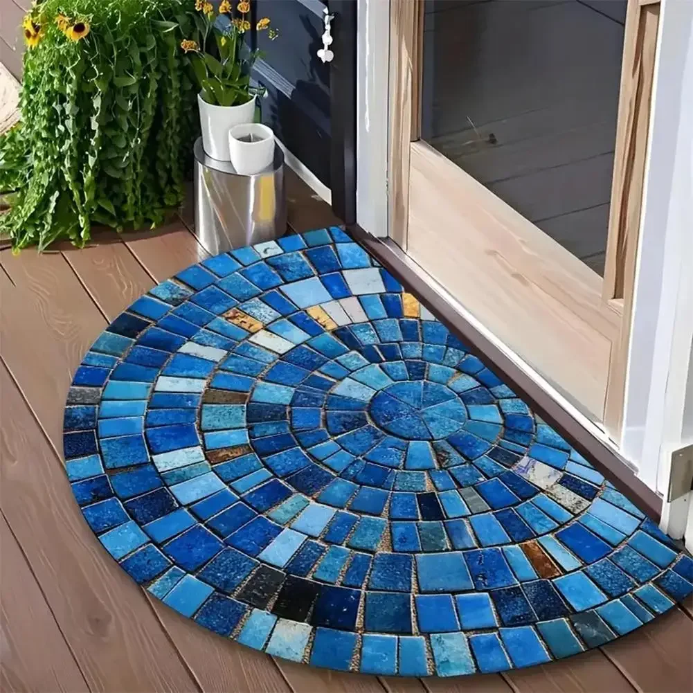 (estilo 1 45x70cm) Felpudo De Entrada De Estilo Retro Con Mosaico En Forma De Abanico Semicircular