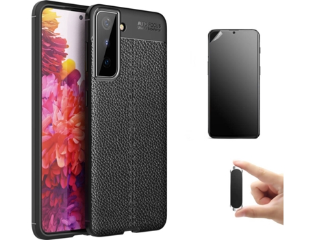 Kit Carcasa, Protector Y Soporte Samsung S21 Plus Ultimatte Rugged Leather Negro