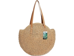 2026altiro-bolso Redondo De Paja Tejida Con Cremallera Y Asas De Cuero Para La Playa. Bolso De Hombro De Verano.