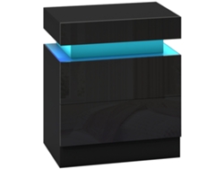 Mesita Noche Led Rgb Alto Brillo 2 Cajones Negra