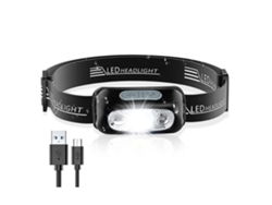 Linterna Frontal Led 250 Lúmenes Sensor de Movimiento Ipx6 Impermeable 5 Modos de Iluminación Ángulo Ajustable y Correa Negro YEMAESRE