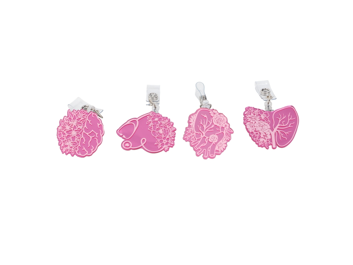 4 Piezas Carrete De Insignia Retráctil Con Espejo Acrílico Y Flor Decorativa Para Enfermeras Médicos Estudiantes