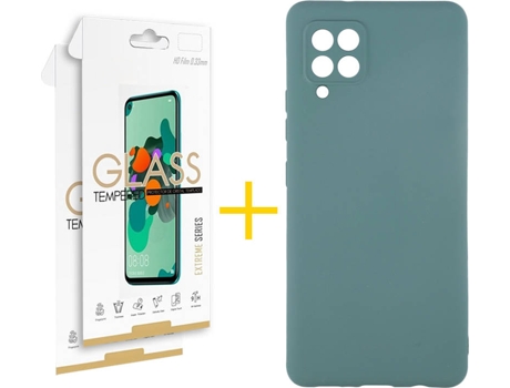 Funda y Protector 2x de Vidrio Samsung Galaxy A42 5G SKYHE Silicona Líquida Verde