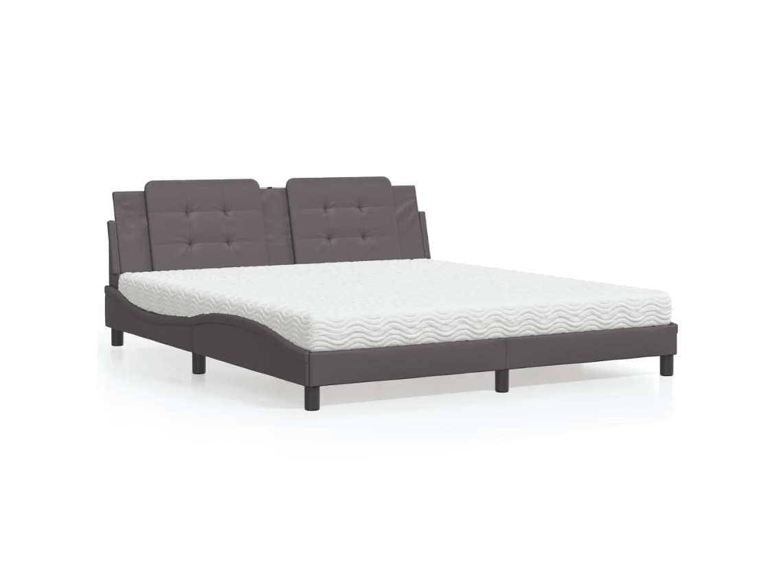 Cama Con Colchón Cuero Sintético Gris 180x200 Cm