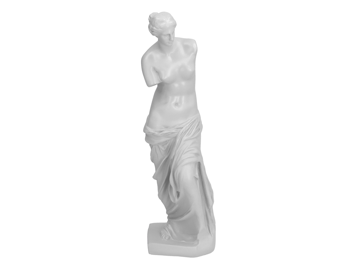 Figura en miniatura de una diosa con el brazo roto, adorno de mesa blanco.