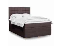 Cama Box Spring Con Colchón Tela Marrón Oscuro 140x190 Cm