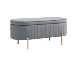 Banco De Almacenamiento Ovalado De 72 Litros Con Tapa Elevable, Tejido De Terciopelo Y Madera, 108 X 44 X 43,5 Cm, Gris.