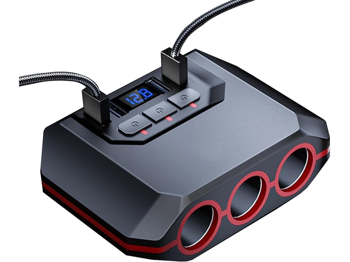 Cargador De Teléfono Móvil Para Coche, 3 Puertos De Carga Usb De 120 W, Puerto De Visualización Digital