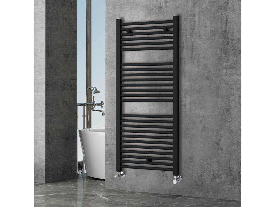 Radiador Secatoallas 120 cm x 50 cm circuito calefacción acabado negro mate fabricado en acero