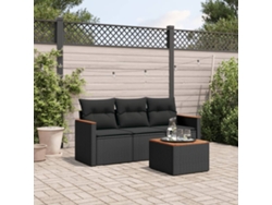 Conjunto de sofá de jardín de 4 piezas con cojines, mimbre sintético negro, Dkd Home Decor