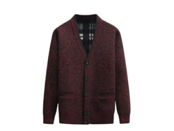 Jaqueta masculina de malha grossa e quente, gola V, manga comprida, tamanhos L-4XL, cor Vinho Tinto, modelo 2026.