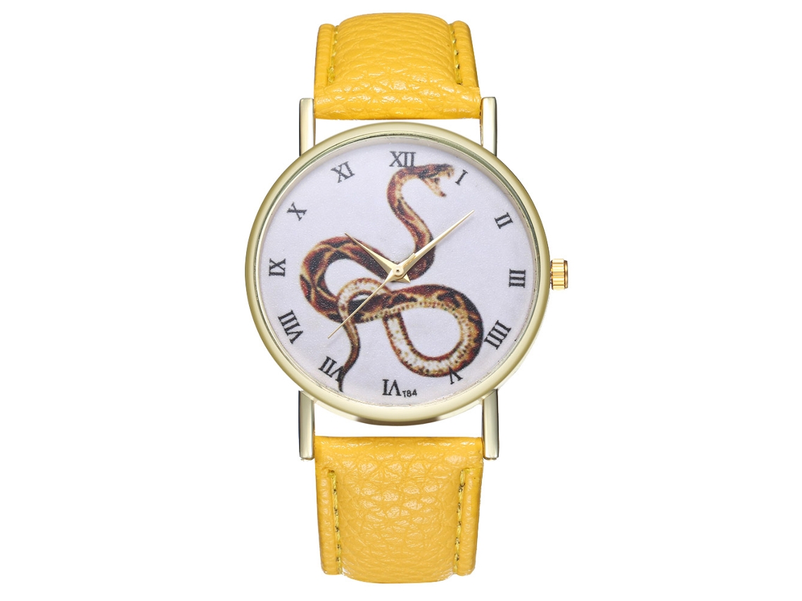 Reloj De Muñeca Analógico De Cuarzo Con Dial Redondo Y Patrón De Animales Moda Amarillo