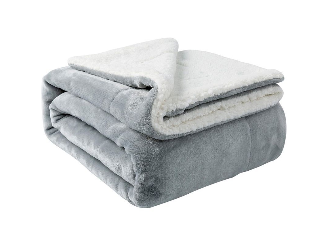 Rebe-manta Sherpa Suave Para Invierno Microfibra Reversible Ligera 50x60 Pulgadas Gris Claro
