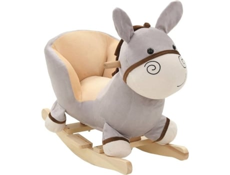vidaXL Burro balancín de peluche con respaldo gris 60x32x55 cm