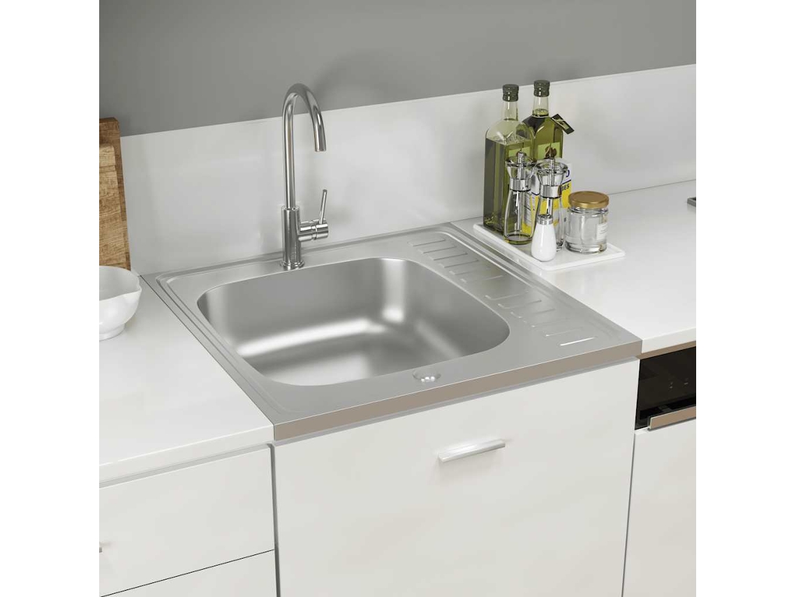 Escurridor de lavavajillas de cocina, 600 x 600 x 155 mm, acero inoxidable, color plateado, DKD HOME DECOR
