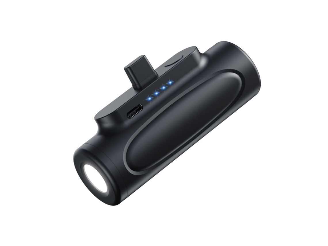 Cargador inalámbrico portátil STELASPLEN Pocket Capsule con linterna de emergencia y conector Apple.
