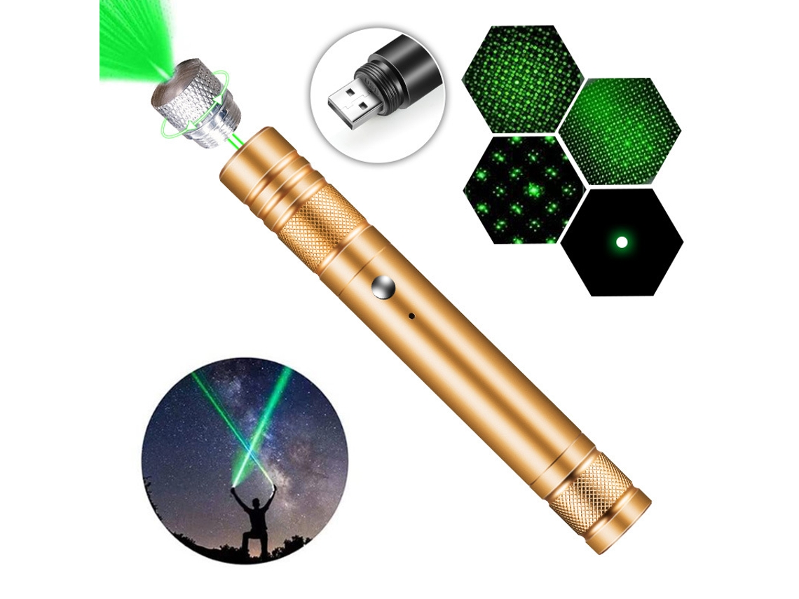 Linterna Con Puntero Láser Con Patrón De Estrella Láser Verde Carga Directa Por Usb (dorado) Cuich