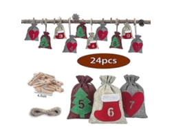 Juego de 24 bolsas de regalo navideñas de lino con cordón para la cuenta regresiva de Adviento - Hengjian
