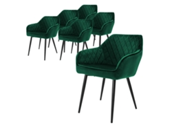 Conjunto de 4 Cadeiras de Sala de Jantar / Estar de Veludo Verde Escuro com Pés de Aço 80 Cm ML-DESIGN 60 x 63 x 80