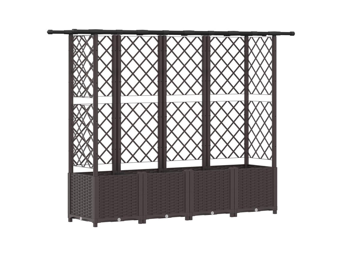Vidaxl Cama Elevada Con Trellis Y Techo Marrón 202 X 40 X 138 Cm Pp