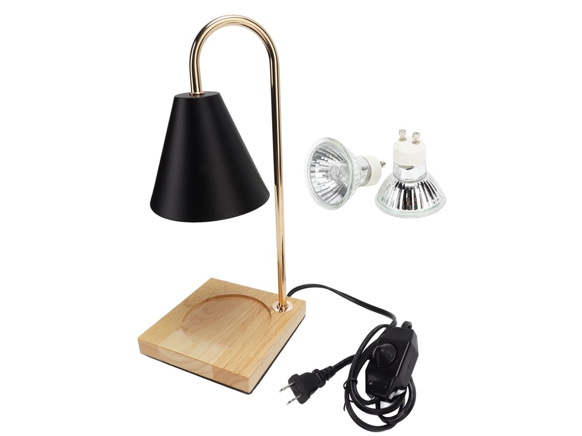 Ats-lámpara Calentacera De Velas Regulable Sin Humo Con Base De Madera Para Dormitorio Oficina Negro Plug Ee.uu. 110v
