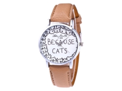 Reloj De Cuarzo Con Correa De Cuero Pu De Moda Para Mujer, Dial Redondo Simple (beige)