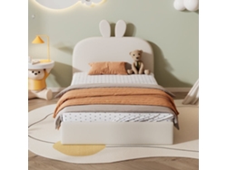 Cama Infantil 90x200cm Cama Acolchada De Terciopelo - Cabecero En Forma De Conejo - Con Somier - Beige