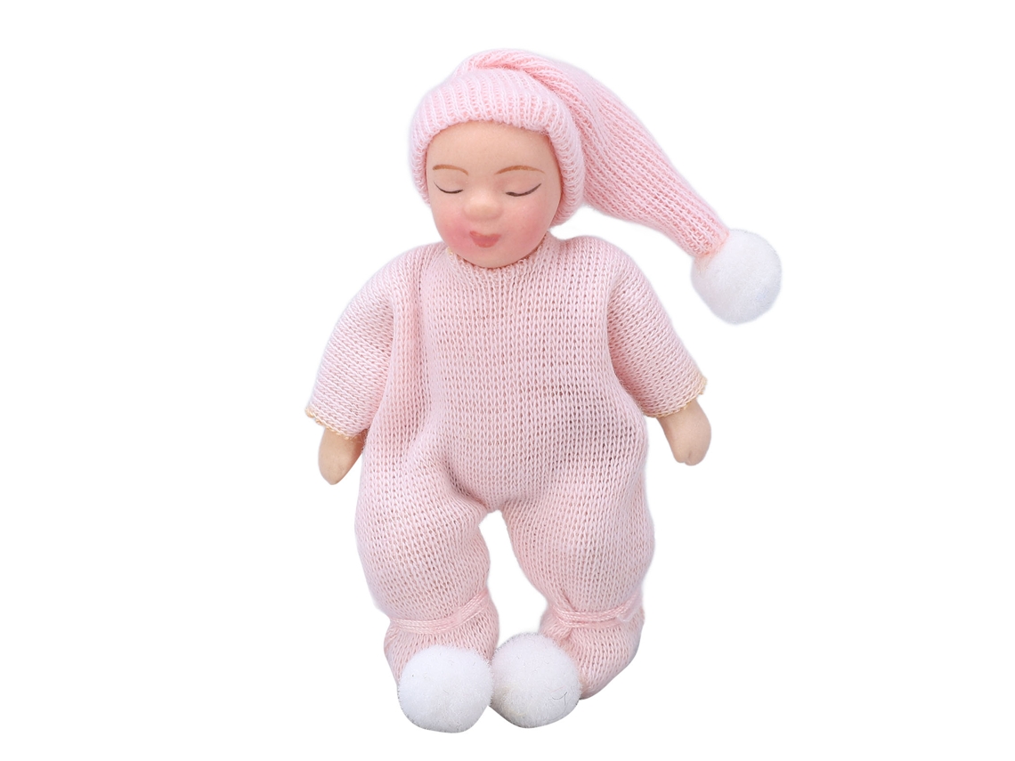 Rebe-boneca Bebê De Porcelana Escala 1:12 Suéter Rosa Miniatura Casa De Bonecas Figura Recém-nascido