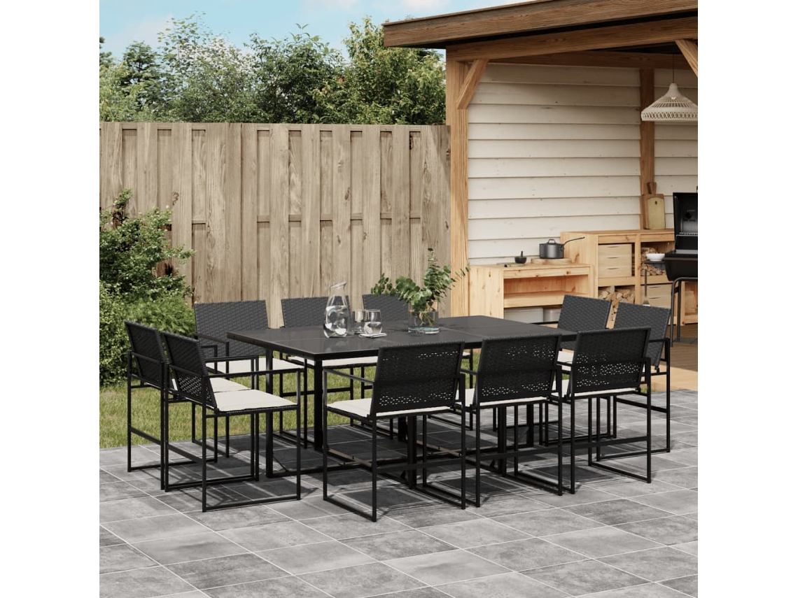 Juego de comedor de jardín de 11 piezas con cojines de mimbre negros de DKD Home Decor