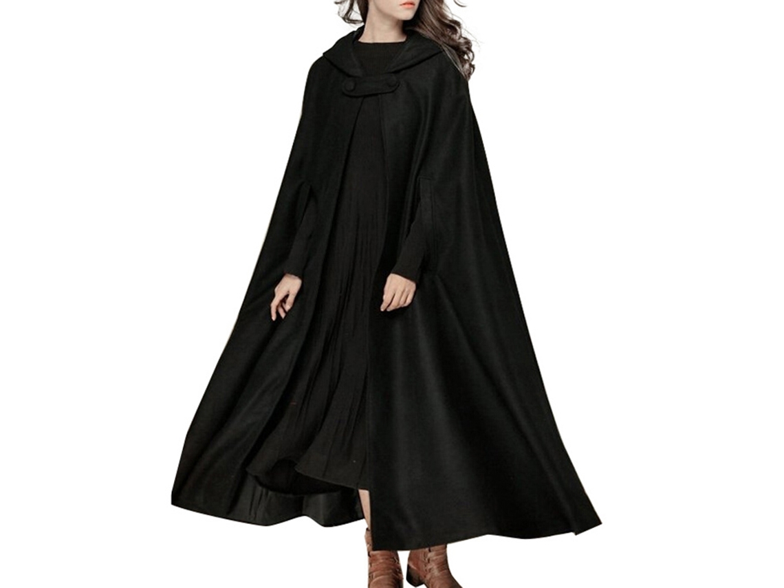 Capa De Invierno Informal Sin Mangas Para Mujer Con Capucha Y Botones, Larga.