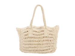 Bolsa De Palha Grande Tecida Vintage Alça Dupla Com Bolsa Interna Zipper Bege