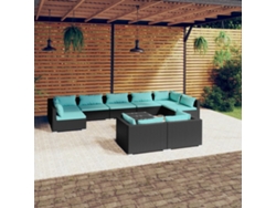 Conjunto de jardín DKD Home Decor de 10 piezas con cojines de mimbre negros