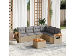 Conjunto de sofá de jardín de 7 piezas con cojines, mimbre sintético beige, Dkd Home Decor