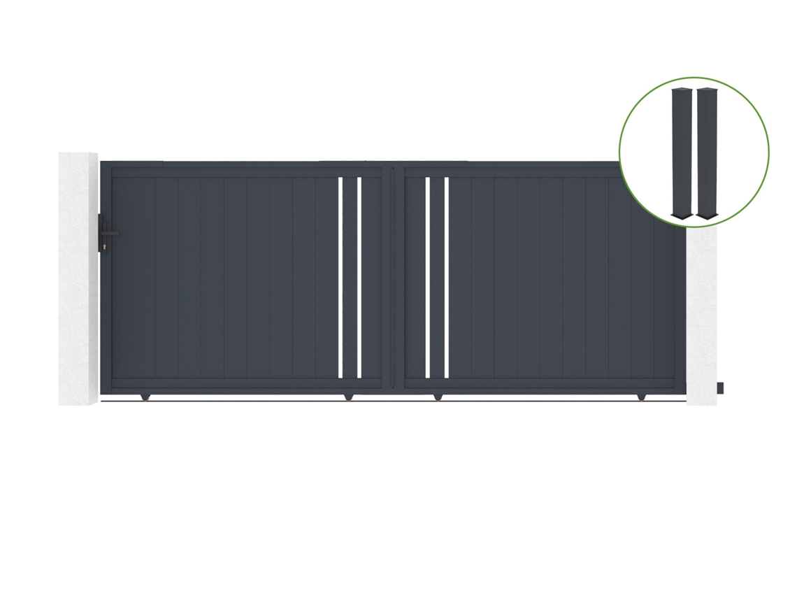 Puerta corredera 4m GIONA H.160cm aluminio gris 2 postes 20x20cm H.190cm CASANOOV