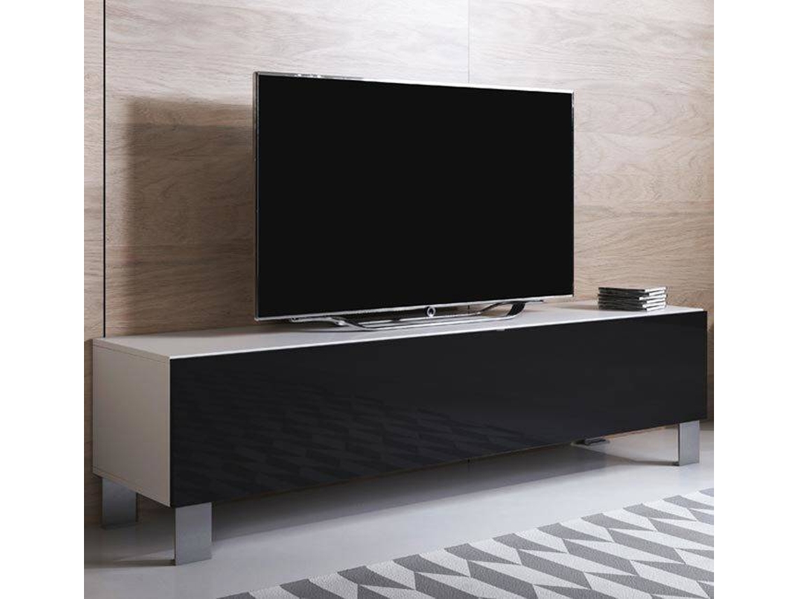 Mueble TV MÓVEIS BONITOS Luke H2 con Patas de Aluminio (160x40x42 cm - Blanco y Negro - Melamina)