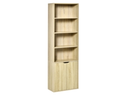 Librería de 4 baldas con 2 puertas, madera natural, para salón u oficina.