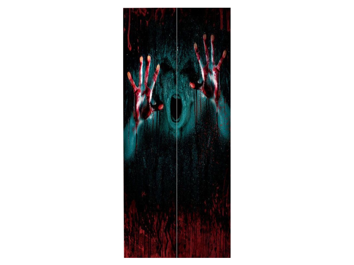 2026 Store-sticker De Puerta Autoadhesivo De Pvc Halloween Horrible Decoración De Pared Removable 90x200cm