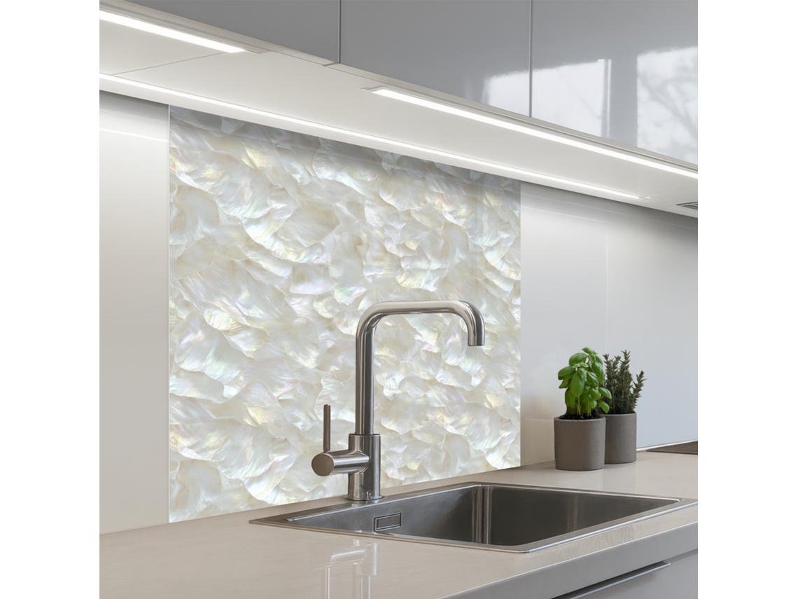 Paneles para salpicadero de cocina, acabado perlado brillante - Blanco - Shell 80x80 cm