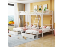 Cama Modular De Metal De 140x200 Con 2 Camas, Blanca.