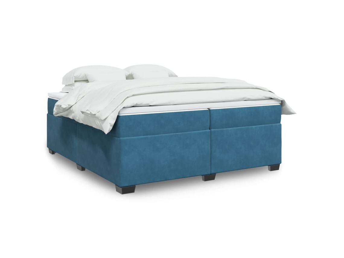 Cama Box Spring Con Colchón Terciopelo Azul Oscuro 200x200 Cm