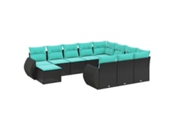 Maison Exclusive - Conjunto De Sofá De Jardín De 11 Piezas Con Cojines, De Poliratán Negro